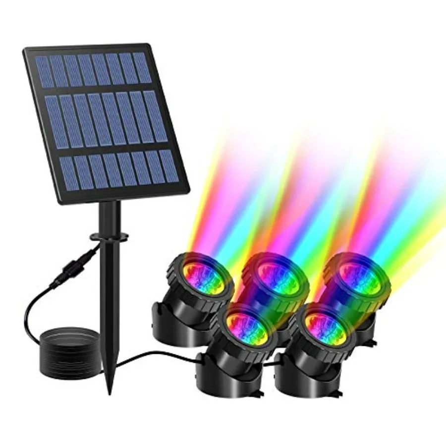 

Solar pond lights for garden fountain, pond, pool decoration: 5-head RGB LED spotlights, submersible, color-changing, adjustabl