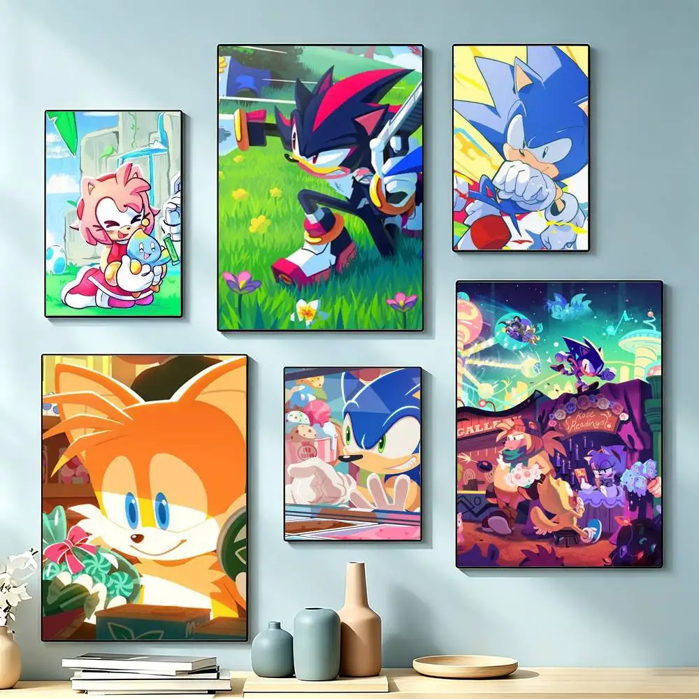 PC Classic Anime S-Sonic Characters  Poster Waterproof Wall Art Sticker For Bar Living Room Vintage Decor High Quality Print