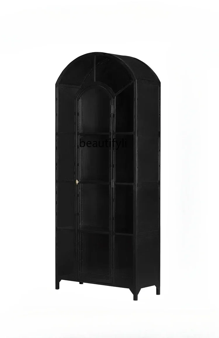 SS ss7486 American light luxury solid wood bookcase simple high-grade black arched display cabinet with glass door retro wine ca