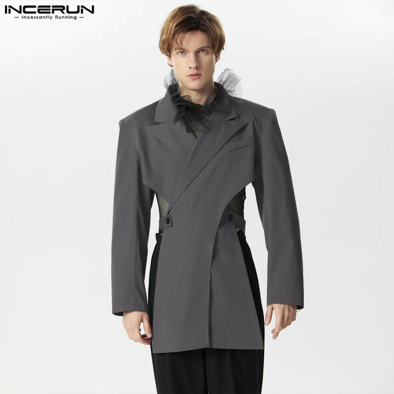 INCERUN Tops 2024 American Style Fashion Men's Cross Hollow Design Suit Coats Casual Personality Solid Long Sleeved Blazer S-5XL