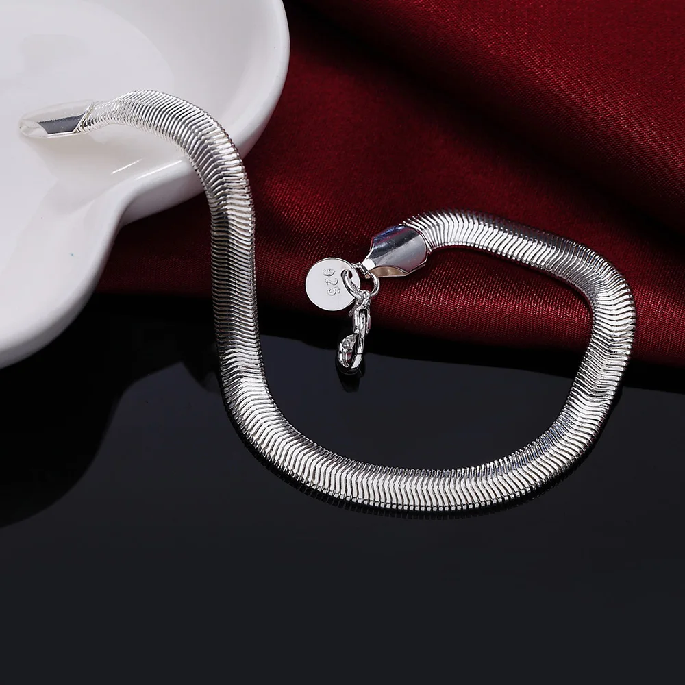 

Fashionable and Exquisite Korean Edition Hot Selling 925 Sterling Silver Chain 6MM Flat Snake Bone Men's and Women's Bracelet