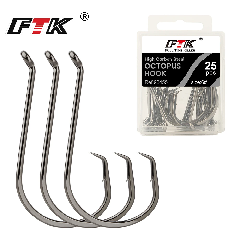 FTK 1/0#-8/0#25PCS 1#-4#50PCS Fishing Octopus Circle Hook Carbon Chemically Sharpened Hooks Fishing Tackle Fishing Hooks