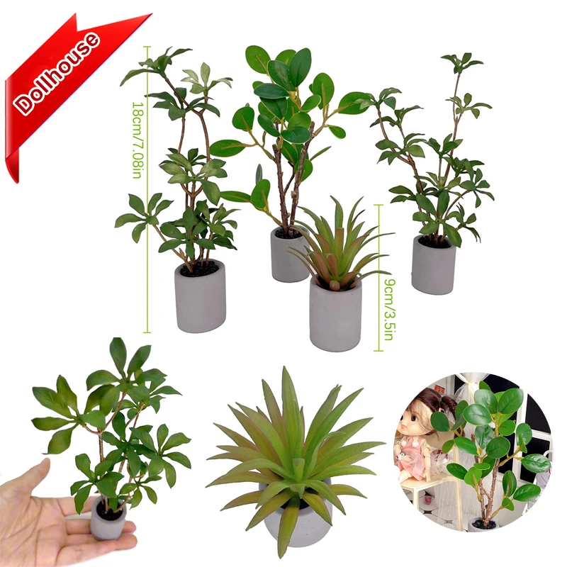 ต้นไม้จิ๋วในกระถางสำหรับบ้านตุ๊กตา ขนาด 1:6 ต้นไม้ใบเขียว กระถางบอนไซ ของตกแต่งบ้านและสวน ของเล่น อุปกรณ์เสริมบ้านตุ๊กตา