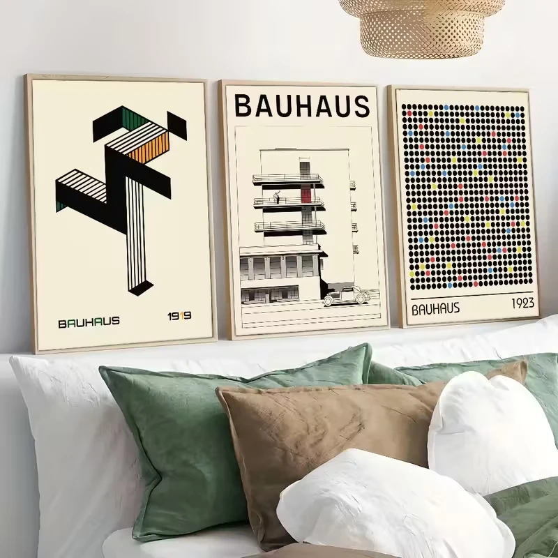 

3pcs Abstract Geometric Bauhaus Canvas Artworks for Living Room, Office Wall Decoration, Living Room, Cafe, Bar, Home Decoration