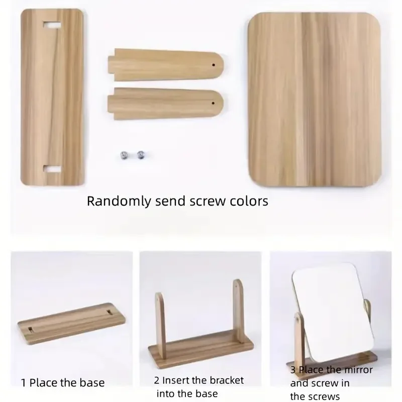 360 °   Roterende Touch LED-make-upspiegel met dimbare verlichting, houten basis, draagbaar voor badkamer, slaapkamer, reizen, huidverzorging en mak