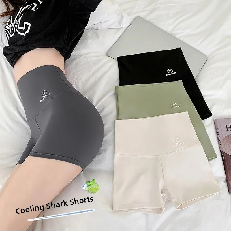 Outdoor High-Waist Shark Skin Tightening Zipper Short Pants Three-Quarter Length Yoga Pants Invisible Double-Headed Crotch