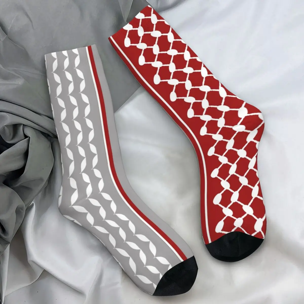 

Palestine Keffiyeh And Lines Socks Red Graphic Harajuku Stockings Men Breathable Outdoor Sports Socks Autumn Anti Skid Socks