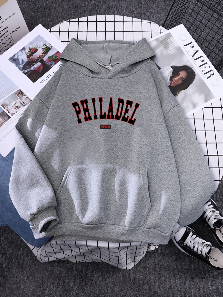 

Philadel Phia America'S Fifth Largest City Women Hoodies Fleece Streetwear Simple Aesthetic Sportswear Fashion Street Pullover