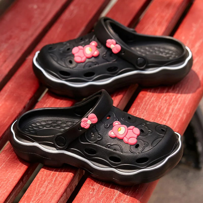 2024 New Sandals DIY Cute Cartoon Clogs Women Mules 3cm Platform Beach Slippers Cave Hole Female Garden Shoes For Students Girls