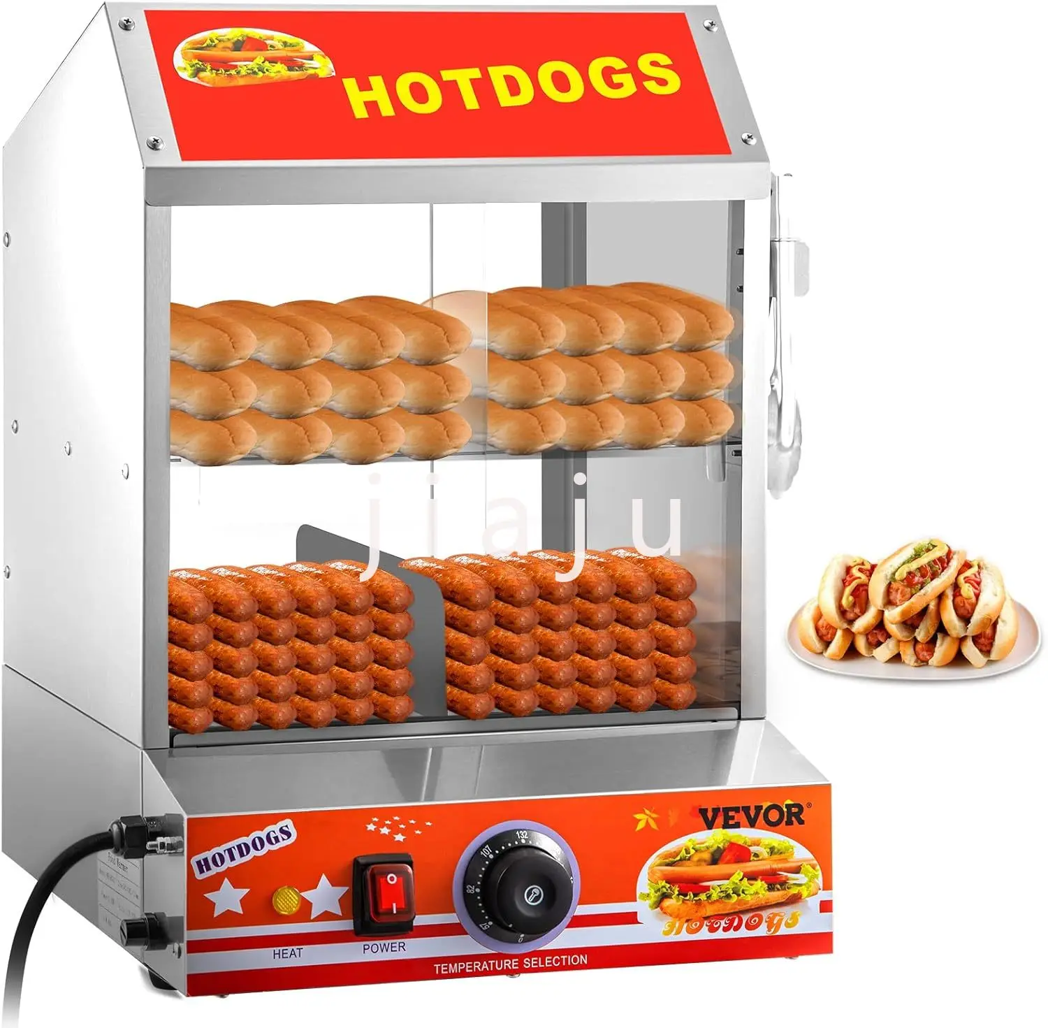 

Hot Dog Steamer, 27L/28.54Qt, 2-Tier Hut Steamer for 175 Hot Dogs & 40 Buns, Electric Bun Warmer Cooker with Tempered Glas