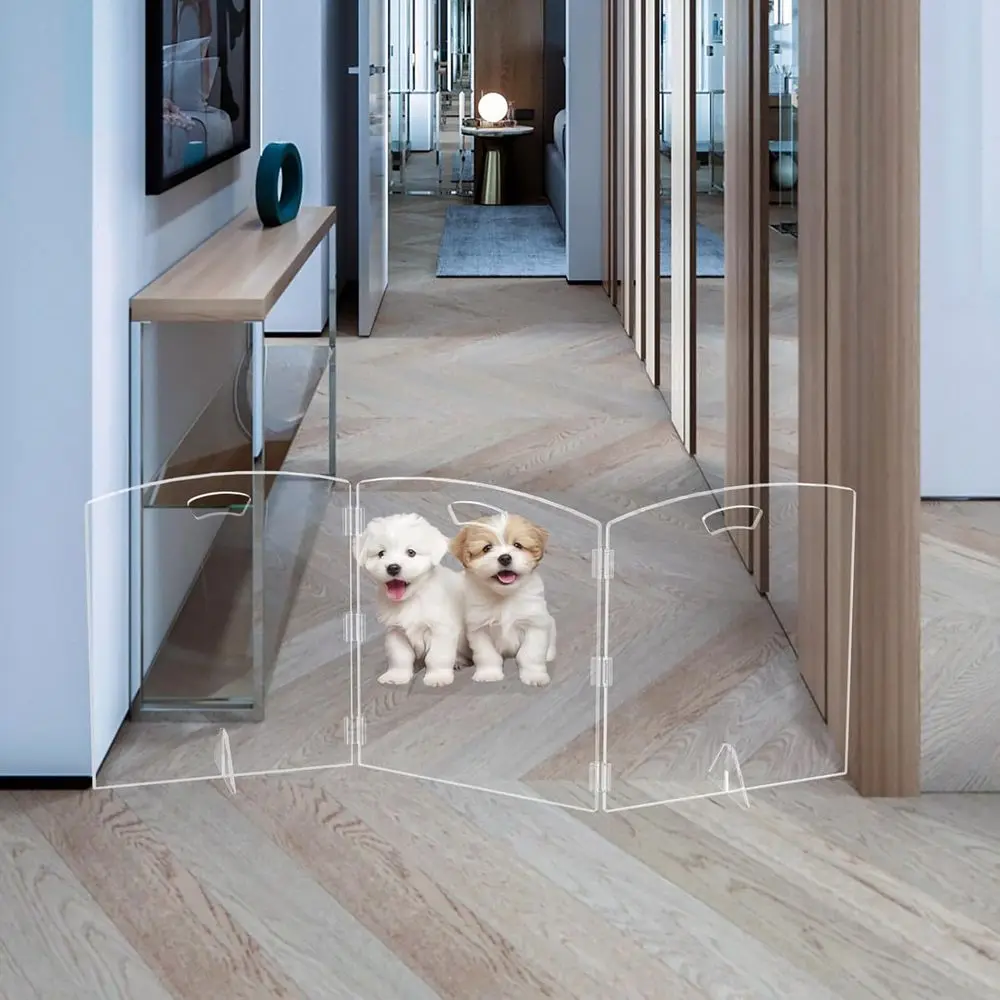 

Clear reestanding Dog Gate or Indoor Use,Pet Gates or Doorways no Drilling,Acrylic oldable Dog Gate or Stairs with Support eet (