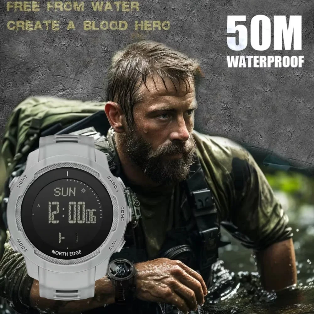 

NORTH EDGE VERTICO Watches for Men Grey 48MM Glass Fiber Case Compass Altimeter Chronograph Waterproof 50M Sports Mens Watch