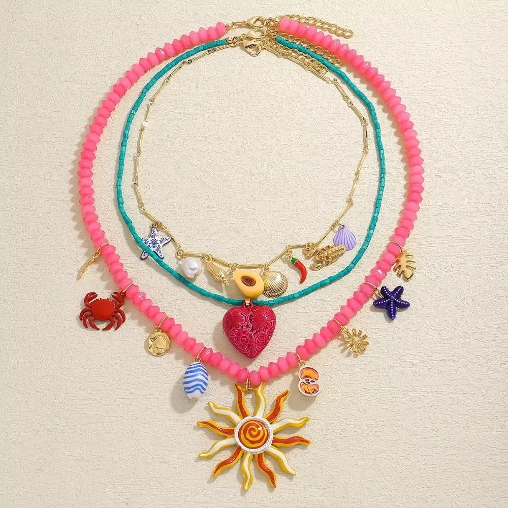 

Unique Love Sun Pendant Necklace Avocado Ethnic Style Rice Bead Necklace Hip Hop Jewelry Accessories Dopamine Necklace Women
