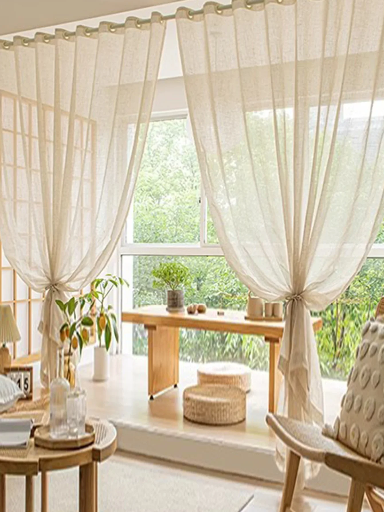 

Linen Gauze Curtain Sunshade Japanese Zen Tea Room New Chinese Curtain Cotton Linen Fabric Log Style