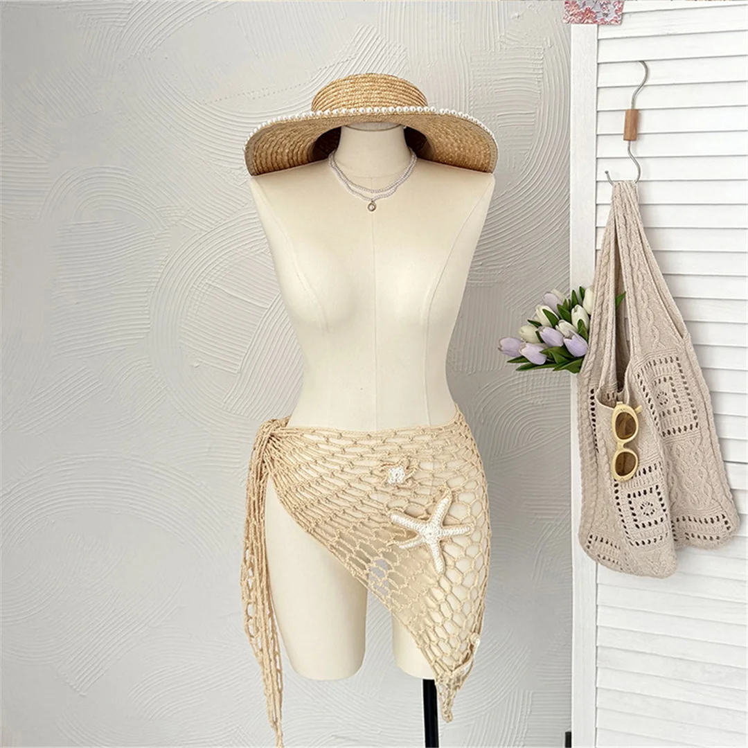 Neues 3D-Stern-Hohlmuster-Häkel-Sarong-Pareo-Strandkleid, Strandkleidung, Strandmode, Strandüberwurf, Überwürfe, Damen, V7309 – Detail 6