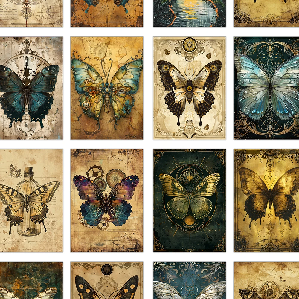 32 postales vintage steampunk, temática de mariposas, decoración de interiores para dormitorio, pegatinas de pared, tarjetas de felicitación, postales conmemorativas