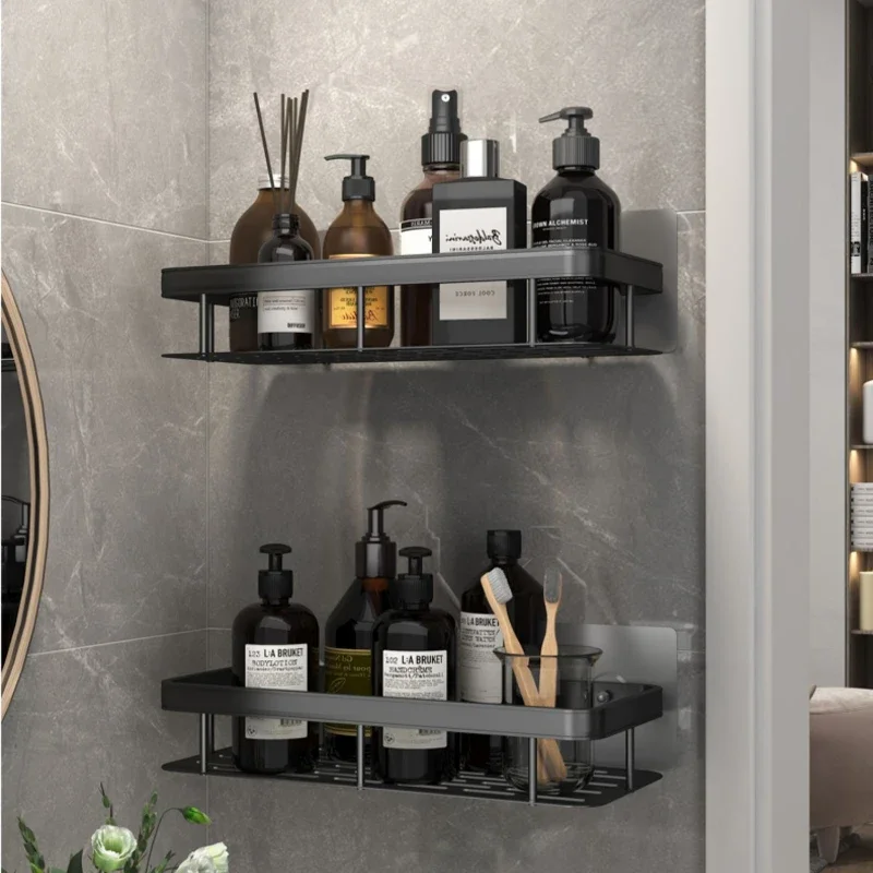 Bathroom Shelf Makeup Storage Organizer Aluminum Alloy Shampoo Rack Shower Shelf No Drill Wall Shelf Modern Bathroom Accessories