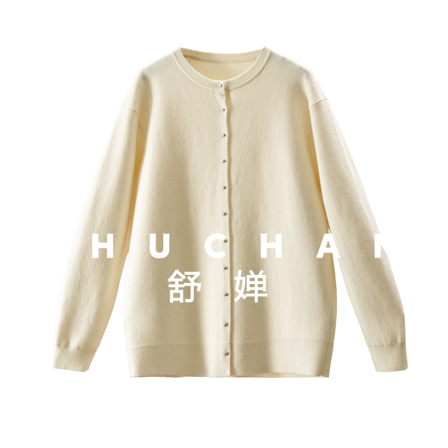 

100 Wool Four Flat Needles Simple Crew Neck Sweater Cardigan Women's 49F4 Sweaters for Women Knitted Cardigan