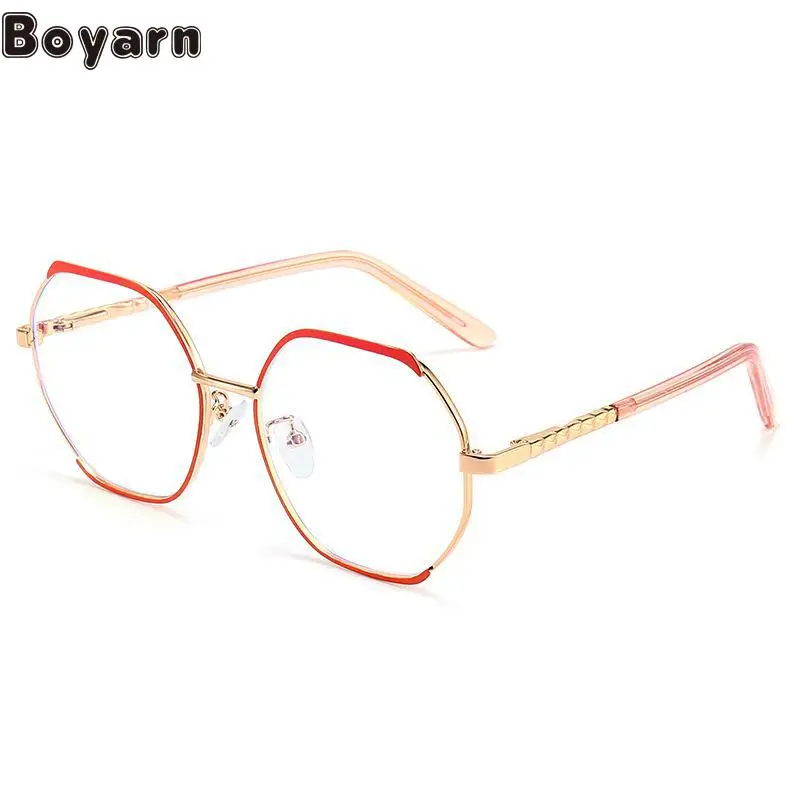 Foreign Trade Cross Border New Factory Direct Anti-blue Glasses Frame Ladies Polygon Spring Foot Flat Mirror Trend Glasses Frame