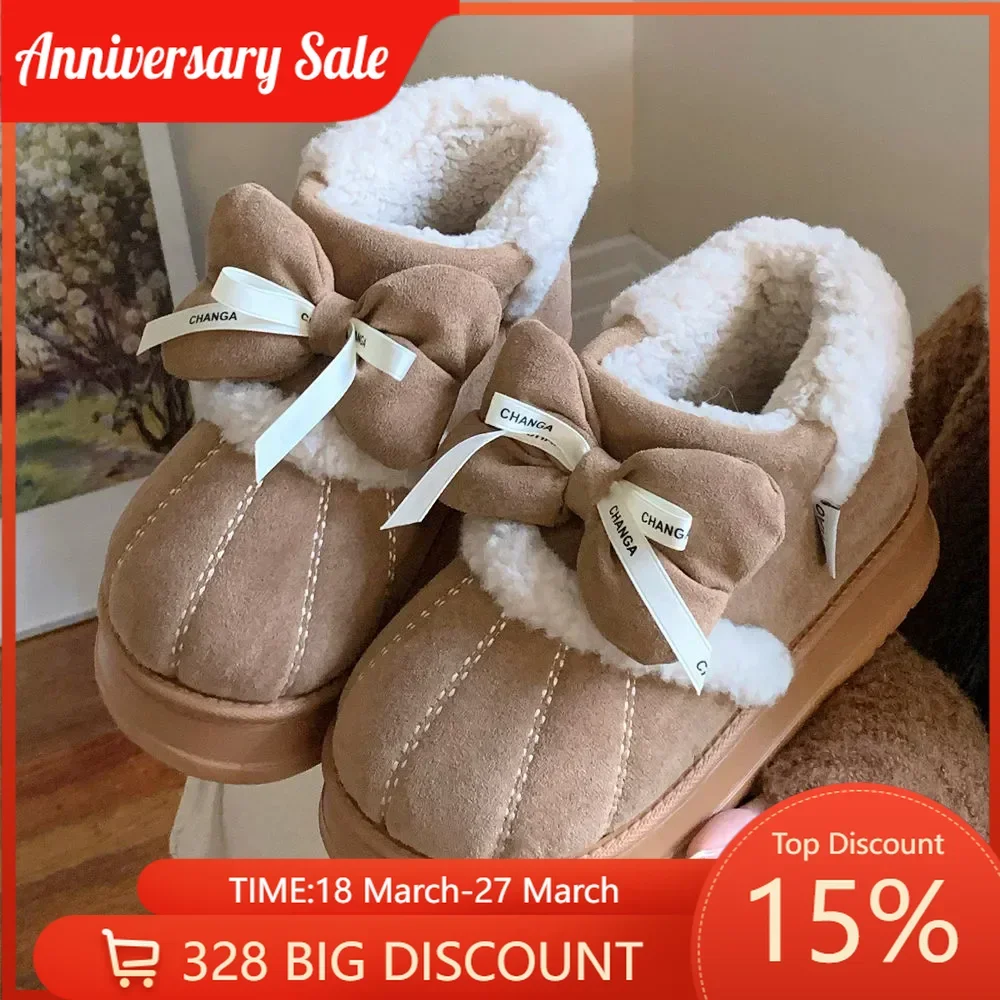 

Winter Short Boots Outdoor Wear Warm Comfortable Non-slip Hundred Bowknot Retro Snow Boots Women Cute
