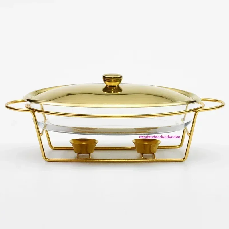 

3L Food Warmer Hotel Buffet Golden Silver Oval Wedding Chafing Dish Stainless Steel Glass Serving Dish Hot Pot Alcohol Stove