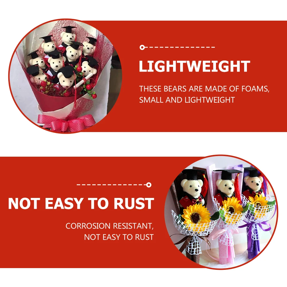 12 قطعة الدب التخرج لتقوم بها بنفسك باقة الزهور المواد دببة غراد صغيرة مع قبعة الإبداعية نمط الدكتوراه زهرة موسم التخرج
