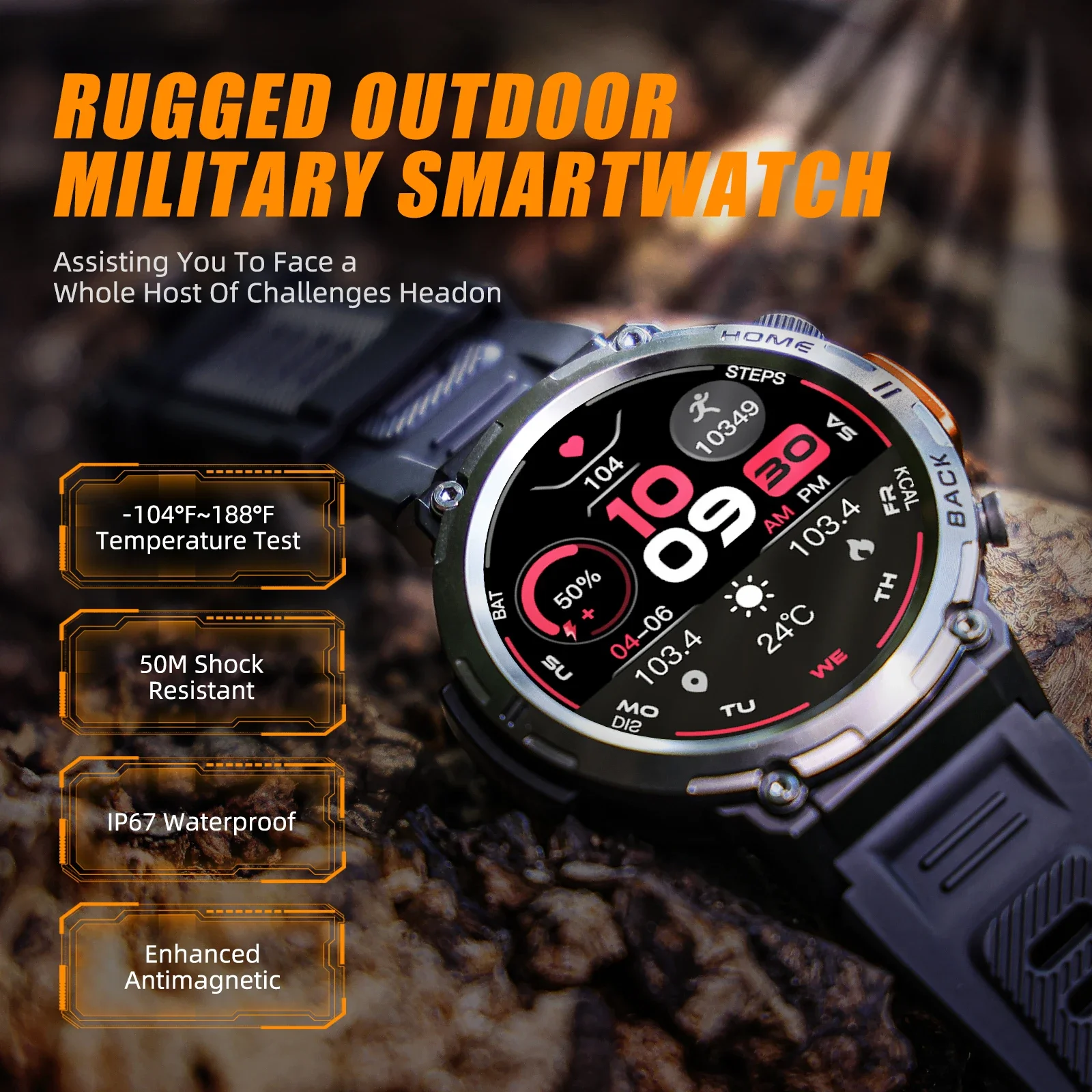 3ATM Waterproof Men Bluetooth Call Health Monitor With Flashlight Smart Watch