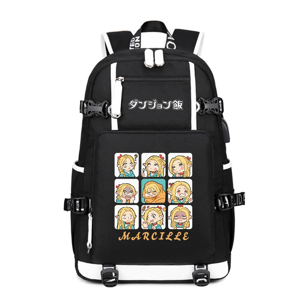 Cartoon Delicious in Dungeon Students School Laptop Backpack Oxford Bookbag USB Charging Port Anime Shouler Bags Casual Daypack