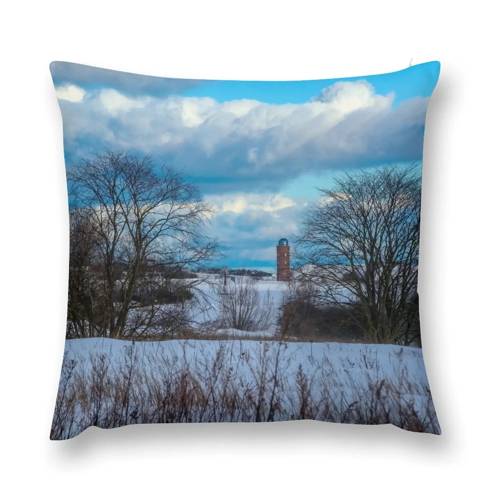 Lighthouse at Kap Arkona, Rügen Island, Germany in the snow Throw Pillow Sofa Cushions Custom Cushion Photo pillow