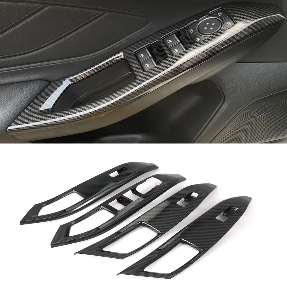 For Ford Focus 2022 2023 2024 Carbon Fiber Style Interior Mouldings ABS Inner Door Armrest Window Lift Button Cover Trim