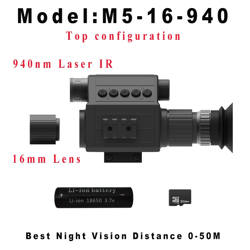 Megaorei M5 nachtzichtgeweerkijker, monoculaire jachtcamera, optiekvizier, 850 nm 940 nm infrarood invullicht