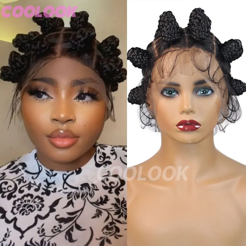 

Synthetic Bantu Knots Braided Wig Black Women Full Lace Box Braids Wig Knotless Jumbo Braided Bantu Knots Cornrow Braided Wigs