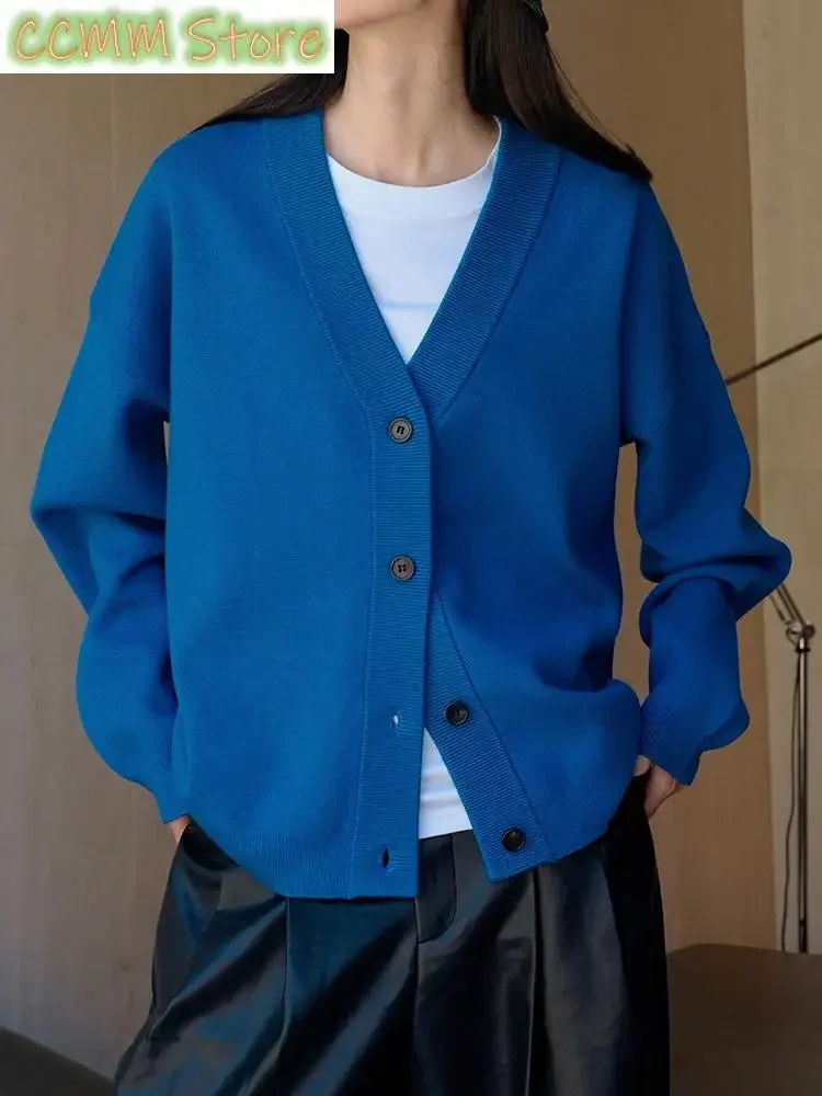 Szary duży rozmiar elegancki sweter dziergany sweter luźny krój dekolt w serek z długim rękawem kobiety nowa moda wiosna jesień