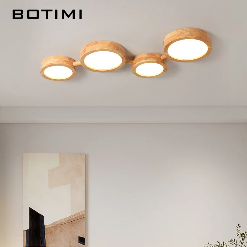 BOTIMI Circle Solid Wood Ceiling Lights For Foyer Round Wooden Surface Mounted Bedroom Ceiling Lamp