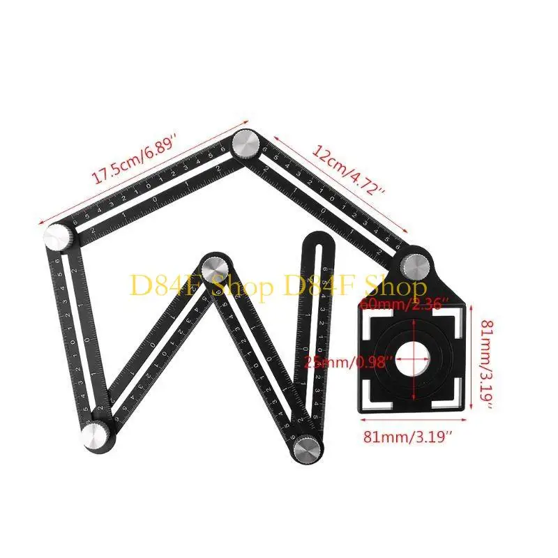 D84F Folding Ruler Tile Hole Positioning Multi Template Rulers for w/ Drill Guide for Puncher Carpentry