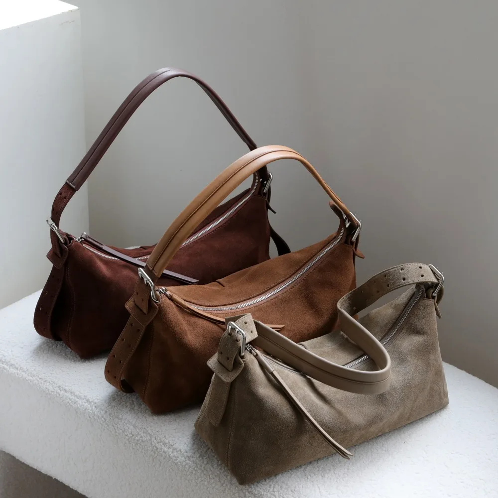 

Niche Design High Sense Casual Versatile Matte Cowhide Lazy Retro Large Capacity Underarm Shoulder Messenger Bag Women