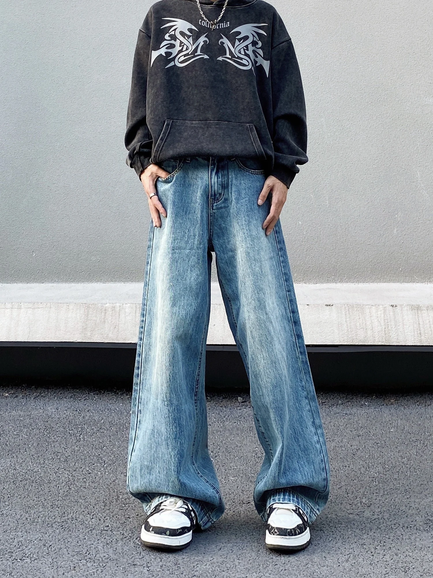 

Мужские джинсы Waed American Style, свободные, прямого кроя, в винтажном стиле, повседневные, из смесового хлопка и полиэстера, на все сезоны