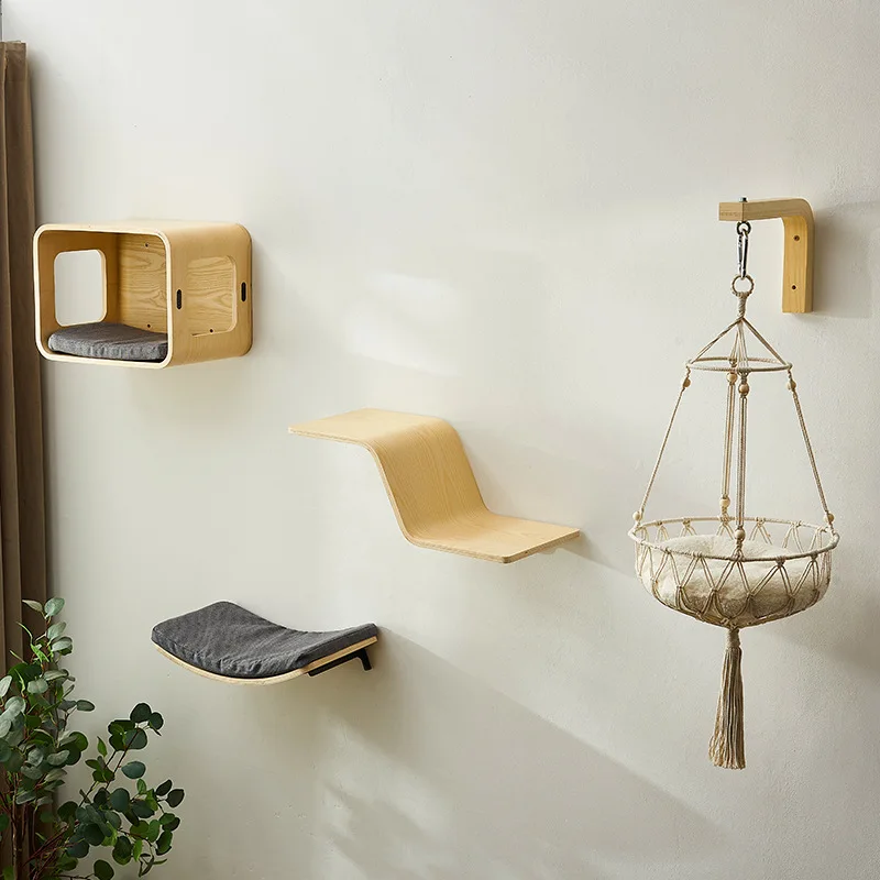 Cat Climbing Frame Wall Type Solid Wood Cat Jumping Platform Cat Wall Climbing Column