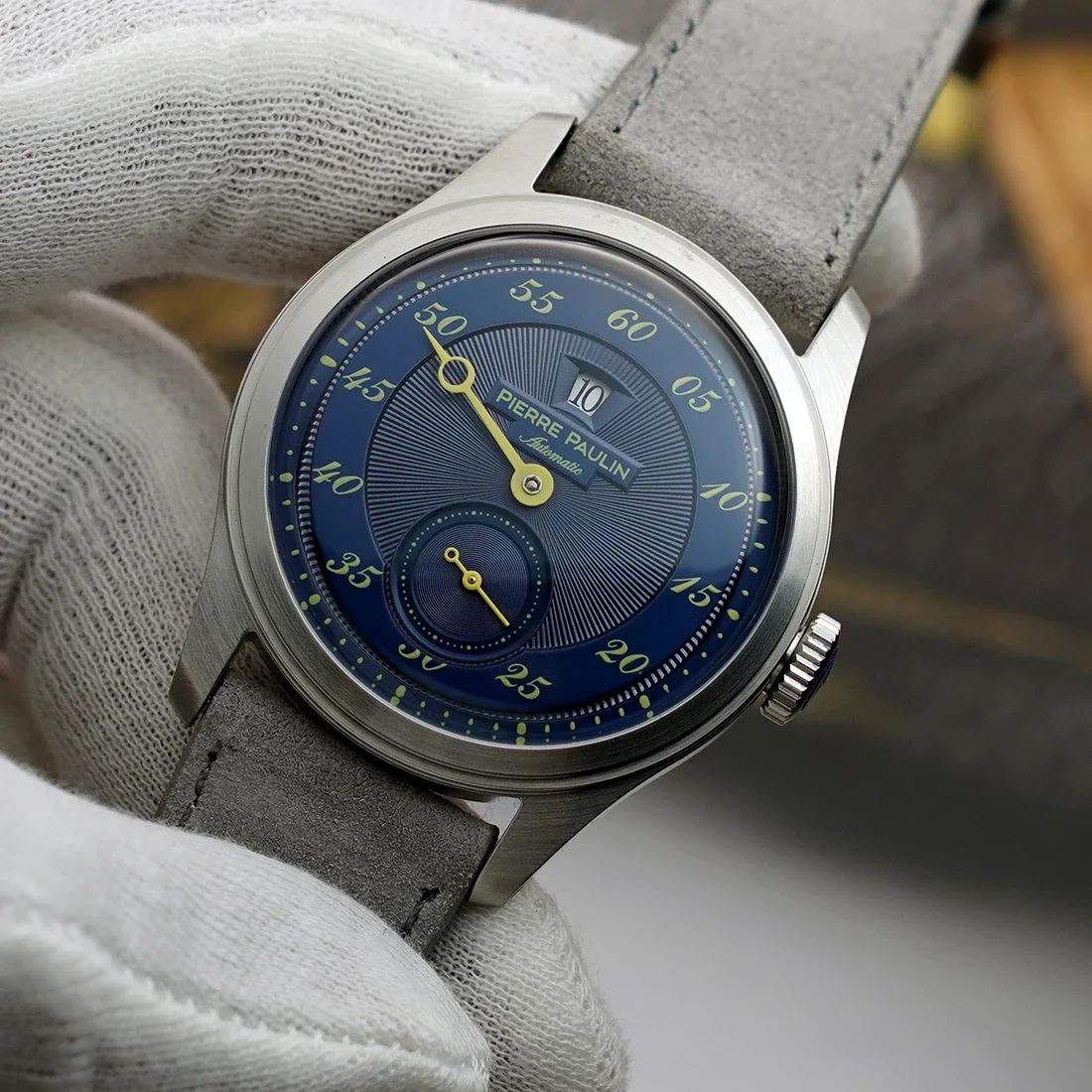 NEW Pierre Paulin Jumping Hour Men Watch Blue Dial Automatic St17 Mechanical Watch Vintage Date Window 38mm Reloj Hombre