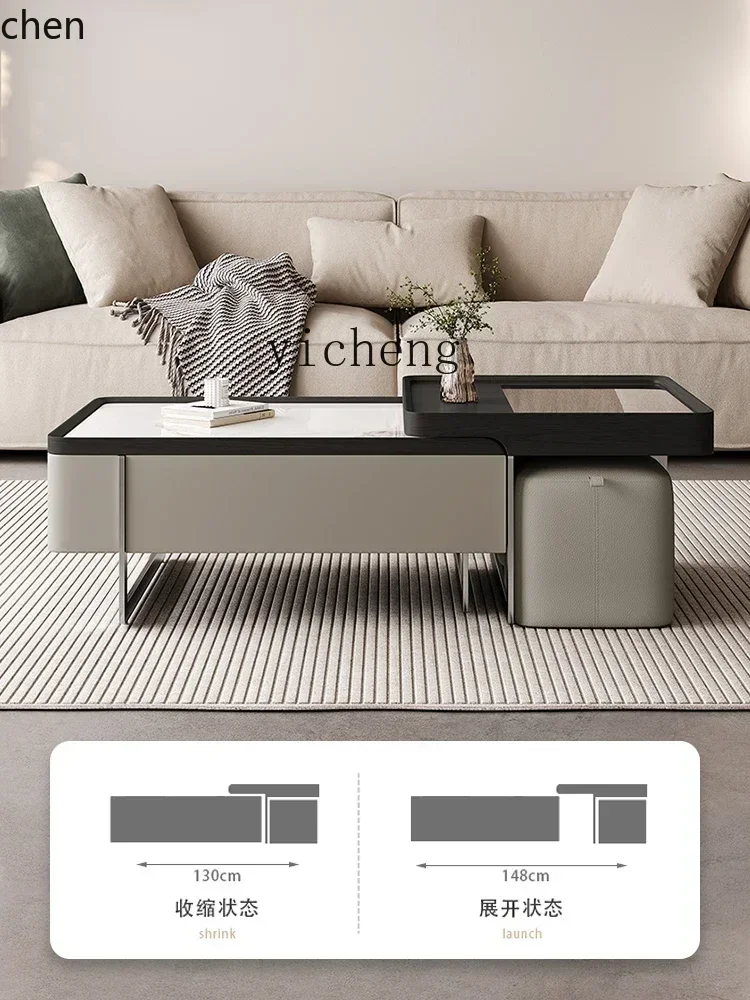 HYS Italian minimalist rock slab square coffee table household telescopic belt stool creative light luxury