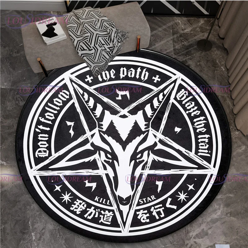 Satanic Goat Gothic Punk Pentagram Round Rug Non Slip Doormat  Floor Horror Devil Rug Living Room Mats Witch Round Rug