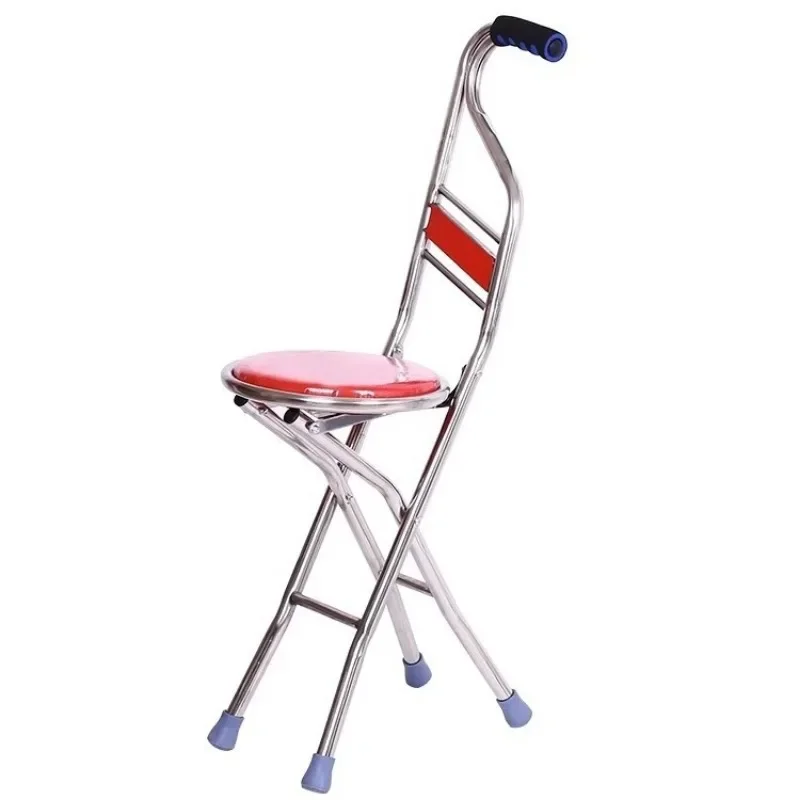 Stainless Steel Walking Cane Stool Adjustable Anti-Slip Cane Chair  Durable Mobility Aid for Elderly  Extendable Hiking Stick