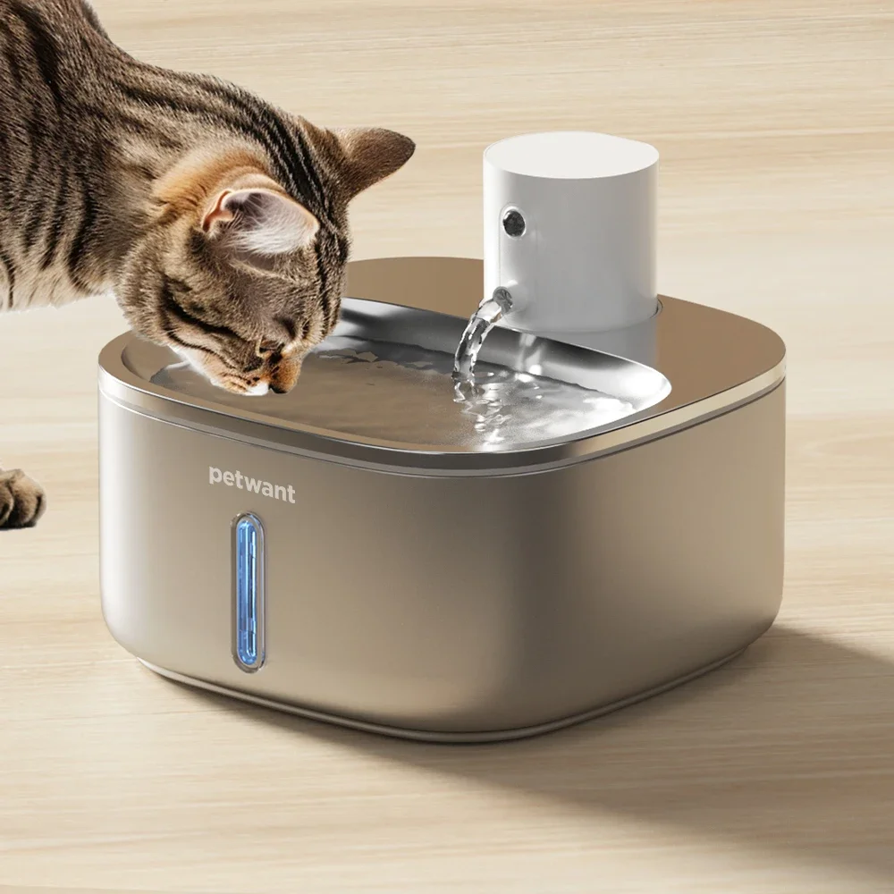 Petwant 3.2L Stainless Steel Battery Operated Automatic Pet Cat Drinking Water Fountain for Outdoor Indoor