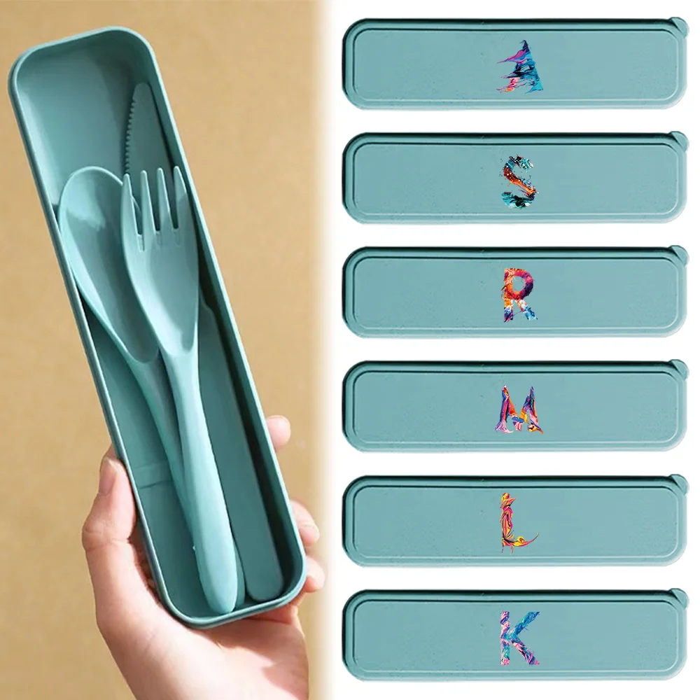 

Sustainable Three Piece Wheat Straw Cutlery Set with Knives Forks Spoons and Portable Storage Box Paint Letter Pattern
