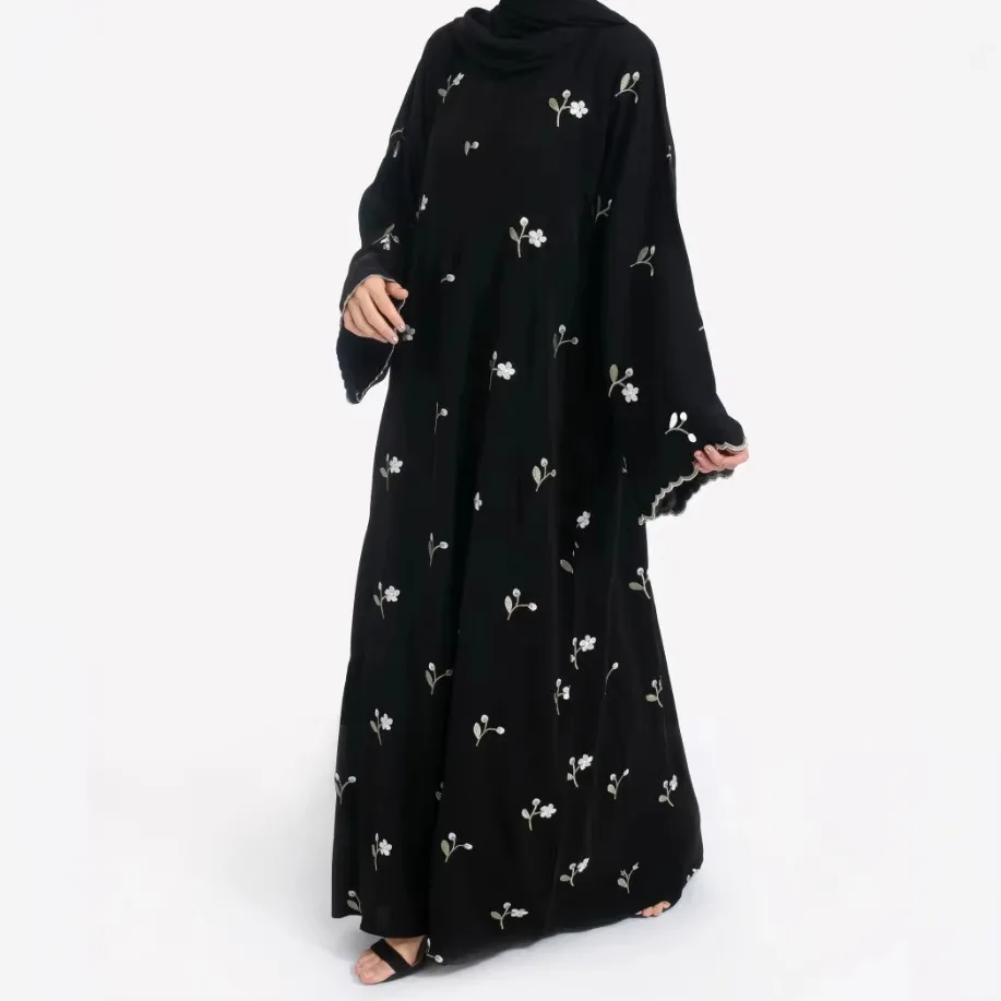 

Рамадан Ближний Восток Роскошный модный халат с капюшоном Абая с цветочным принтом Манжеты Вышитое свободное платье большого размера