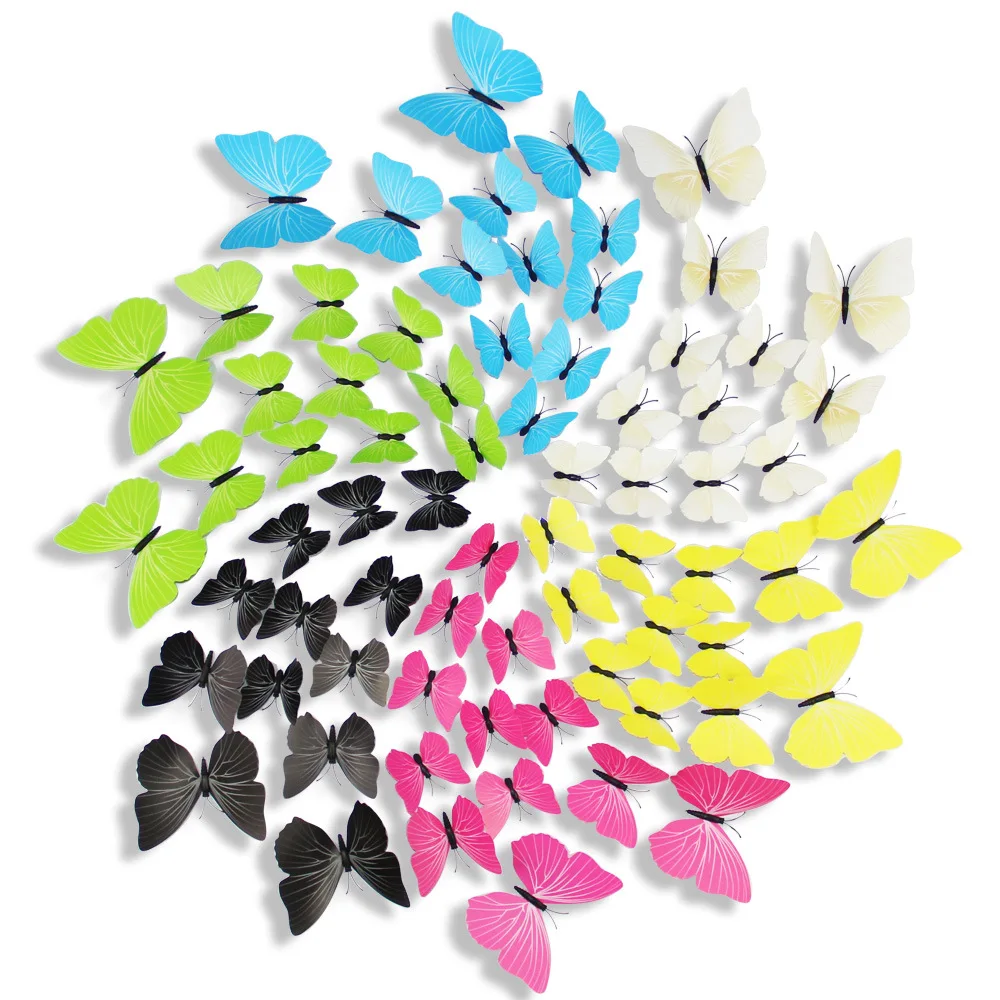 12 Pcs/lot Butterfly Decals 3d Diy Wall Stickers Home Decor Poster For Kids Rooms Kitchen Adhesive To Wall Decoration