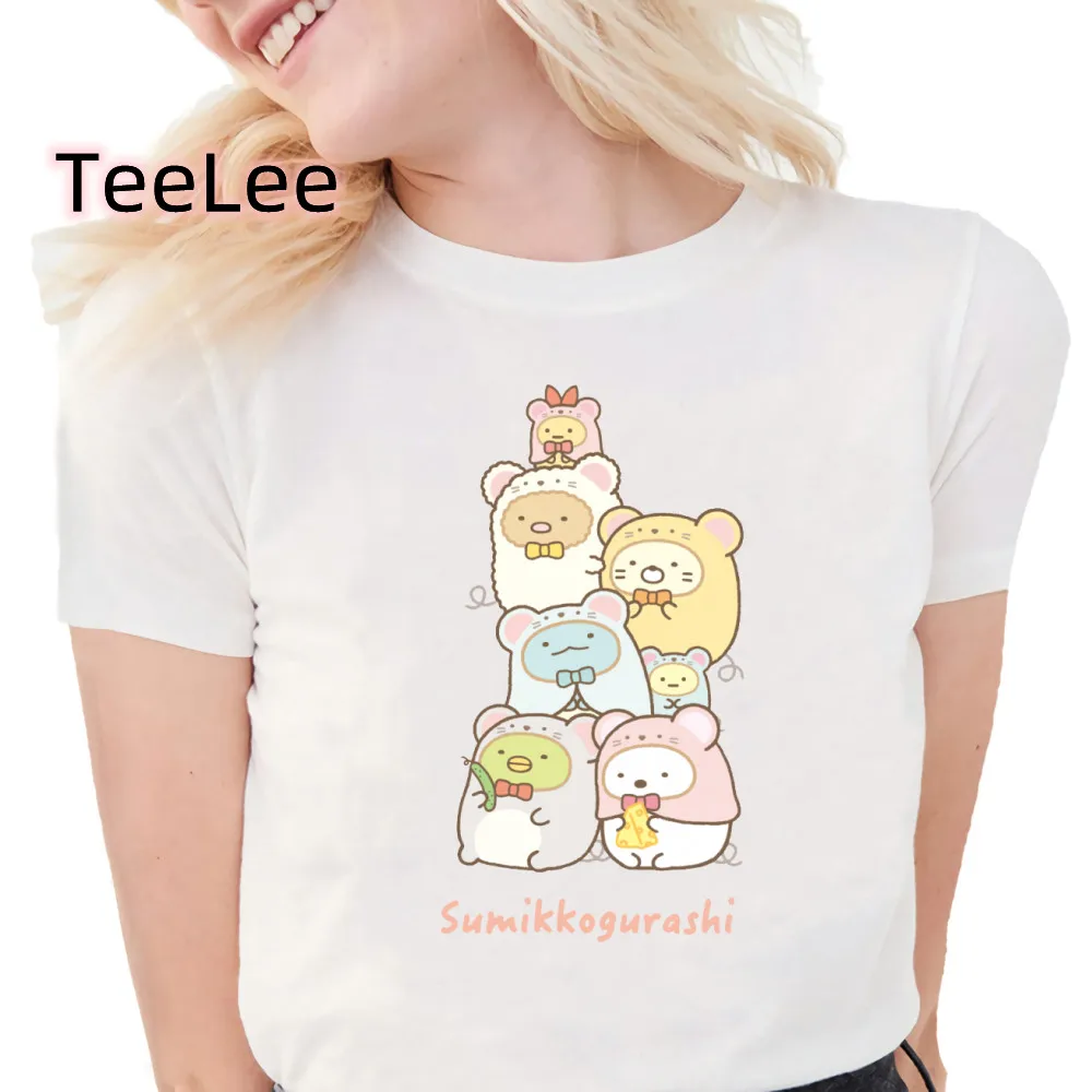 Kawaii Takoyaki T-shirts Sumikko Gurashi Women T-shirt Cute Cartoon Print Manga Tops Tee Short Sleeved Summer Graphic Shirts