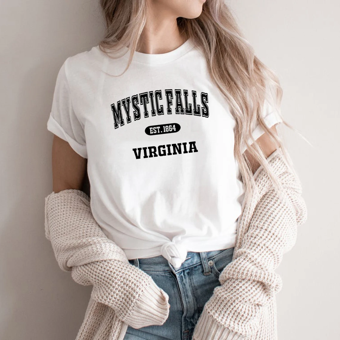 Mystic Falls T-shirt TVD Shirt Salvatore Brothers Tshirt Women Short Sleeve T-Shirt Summer Casual Tops Vampire Fan Gift Tees