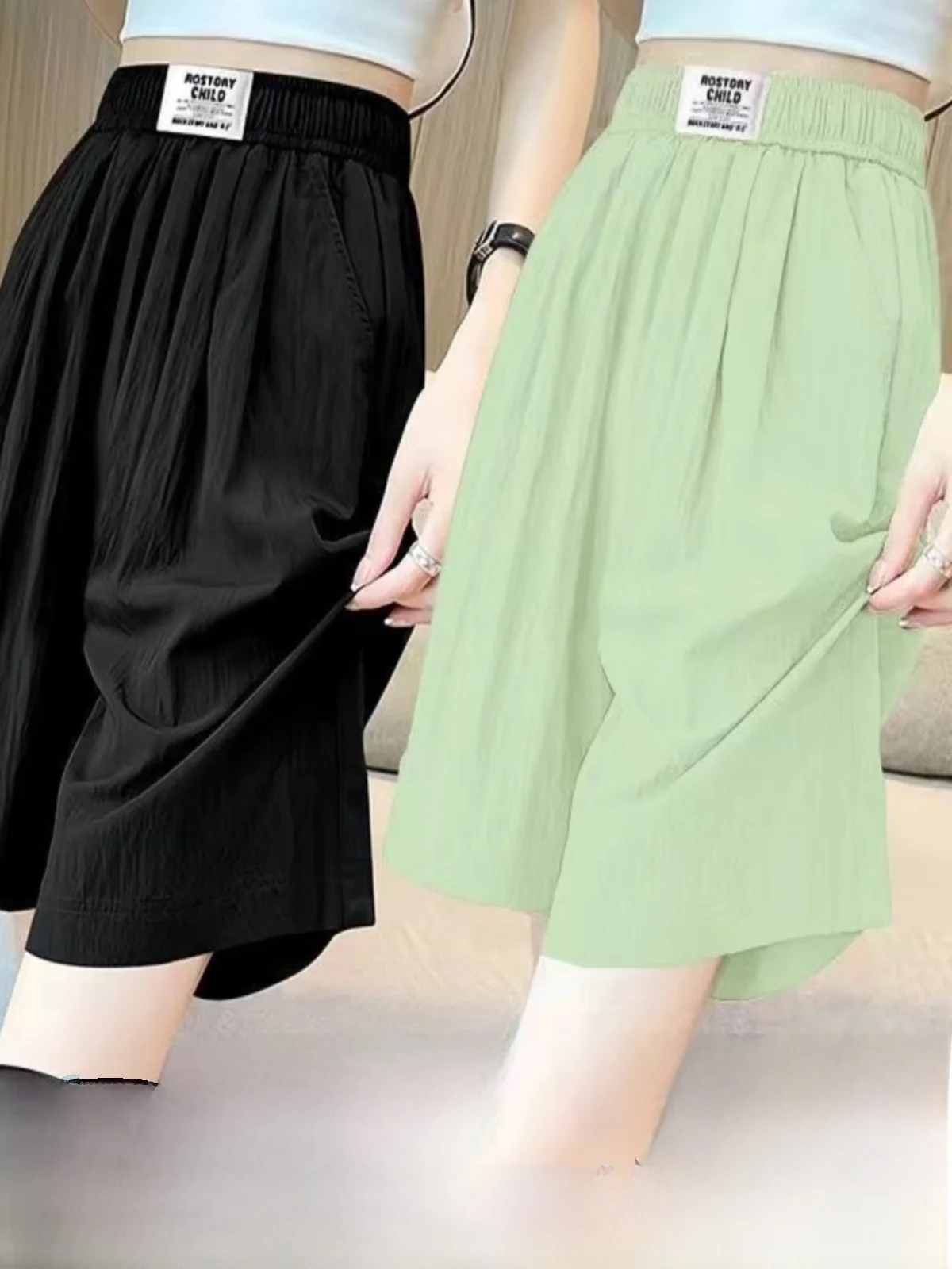 

Широкие летние шорты из ледяного шелка для женщин: легкие, удобные, повседневные брюки длиной до колена для города