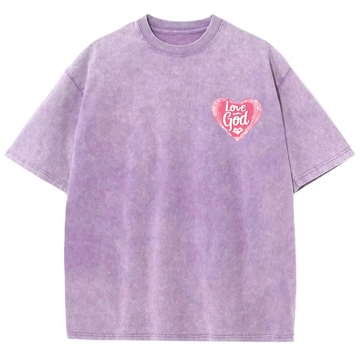 Love God Y2k Washed Short Sleeves T-Shirt, Cartoon Creative Printed Unisex Vintage Streetwear New Fashion Casual Plus Size Tops